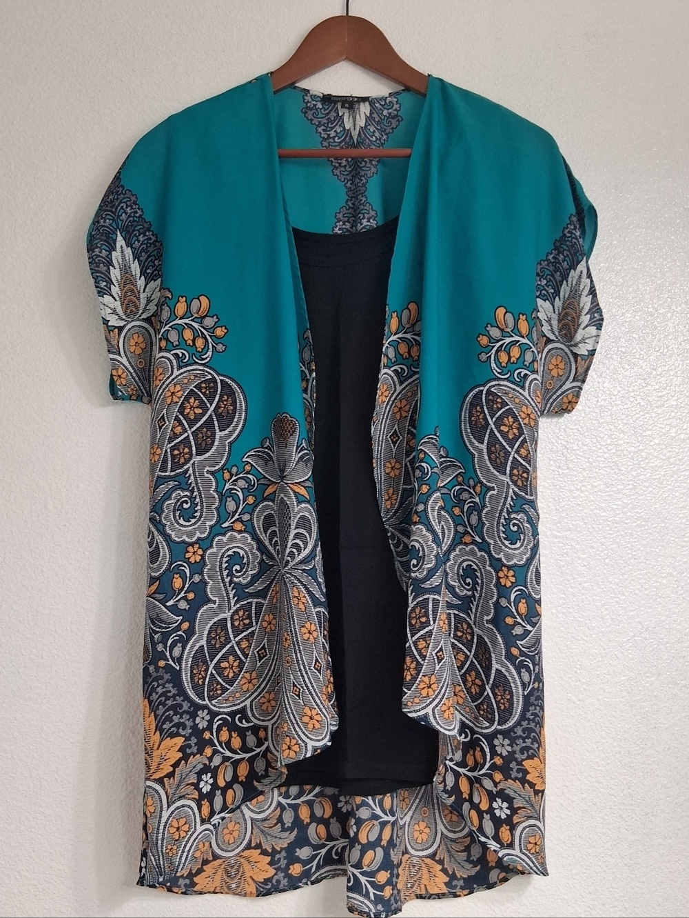 Paper Moon Open Front Kimono/Cover Up With Black Tank Top